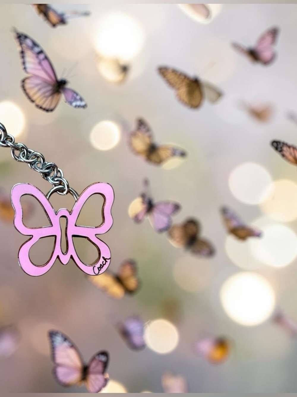 Coach, pink enamel, large butterfly keychain and/or bag charm EUC - Picture 3 of 7